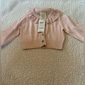 New with tags pink baby girl cardigan sweater with ruffled neckline size 12 mon